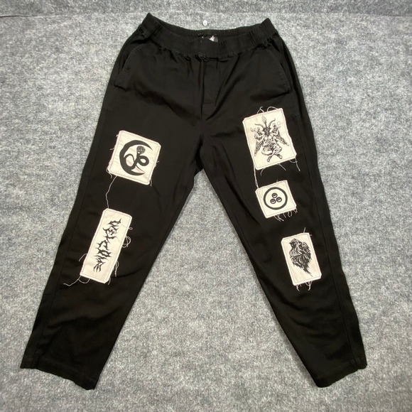 Welcome Skateboards Other - Welcome Skateboards Mens Black Patchwork Punk Graphic Pants Baphomet Size M